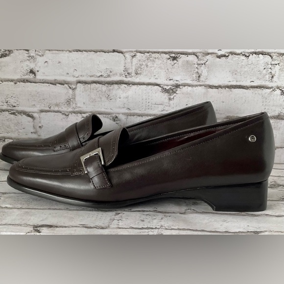 Etienne Aigner 9W Women's Blue Black Leather Slip On Loafers w/ Silver Buckle - Picture 4 of 8